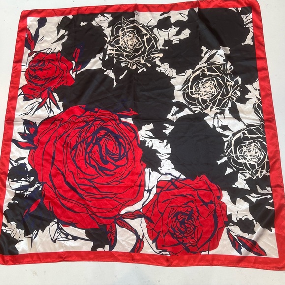 Floral Red and Black Silk Feeling Scarf - Picture 1 of 4